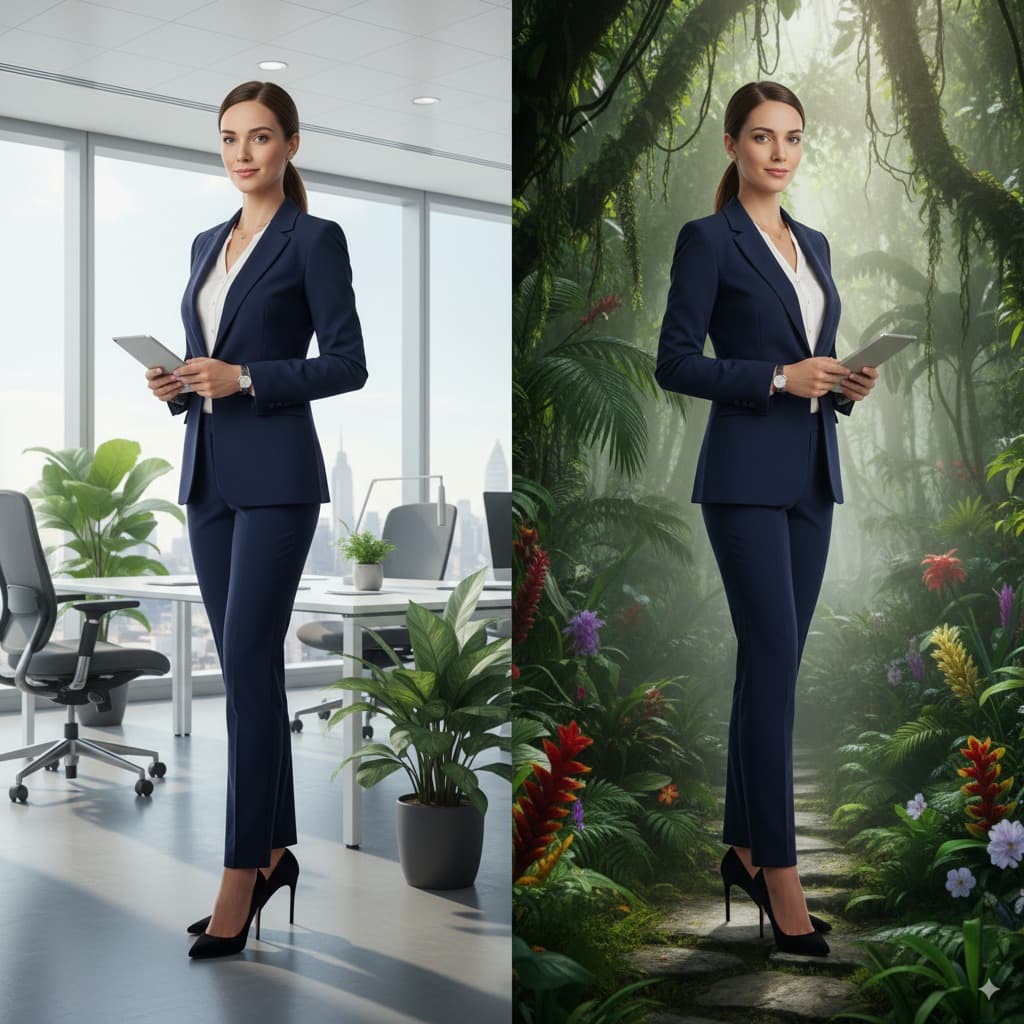 Background Replacement - Background & Environment AI image editing prompt. Replace backgrounds while keeping foreground subjects unchanged
