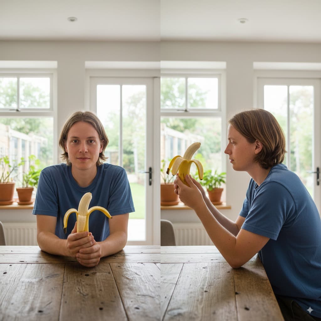 Change Camera Angle - 3D & Perspective AI image editing prompt. Rotate the perspective to show the subject from a different angle