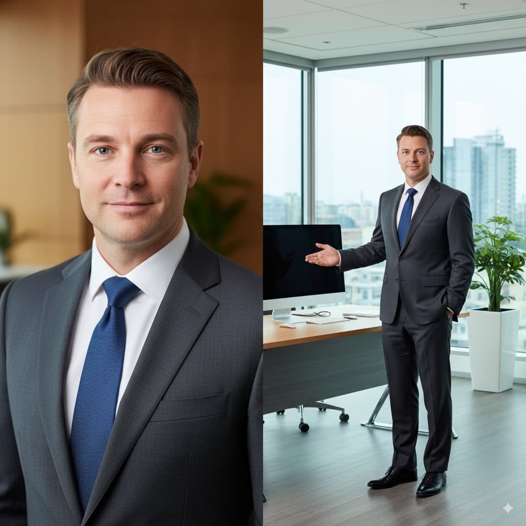 Full Body Professional Photo - Professional & Business AI image editing prompt. Create full-body professional photos from headshots