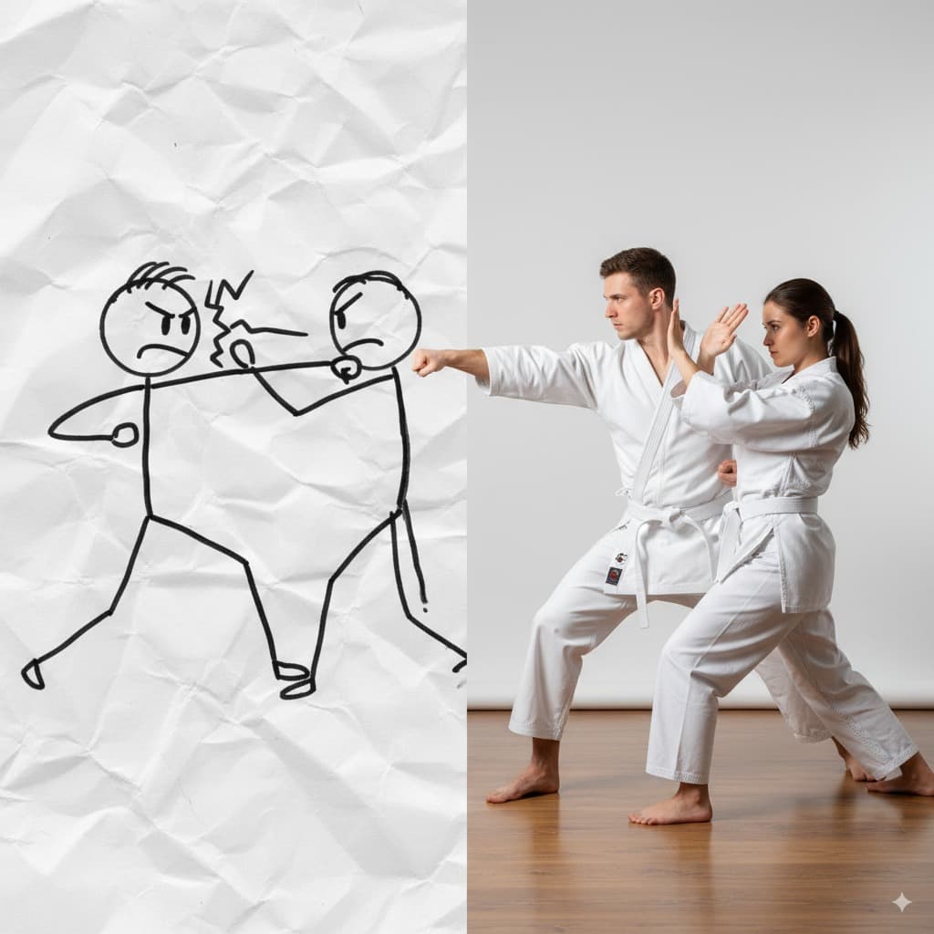 Stick Figure to Realistic - Character & Animation AI image editing prompt. Convert stick figure drawings into realistic scenes with specific characters
